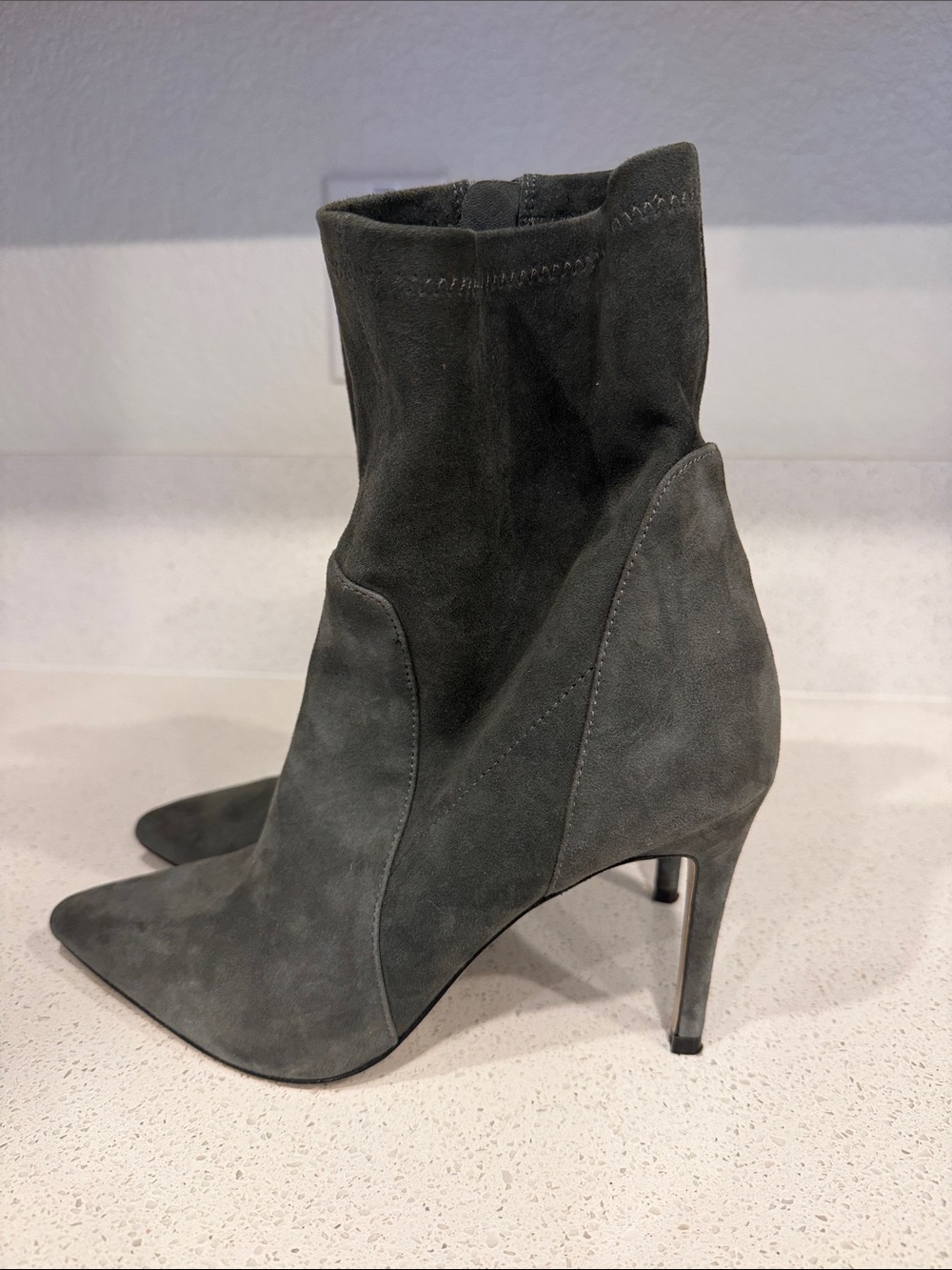 Women's Kahki Green Suede Pointed-Toe Stiletto Ankle Boots